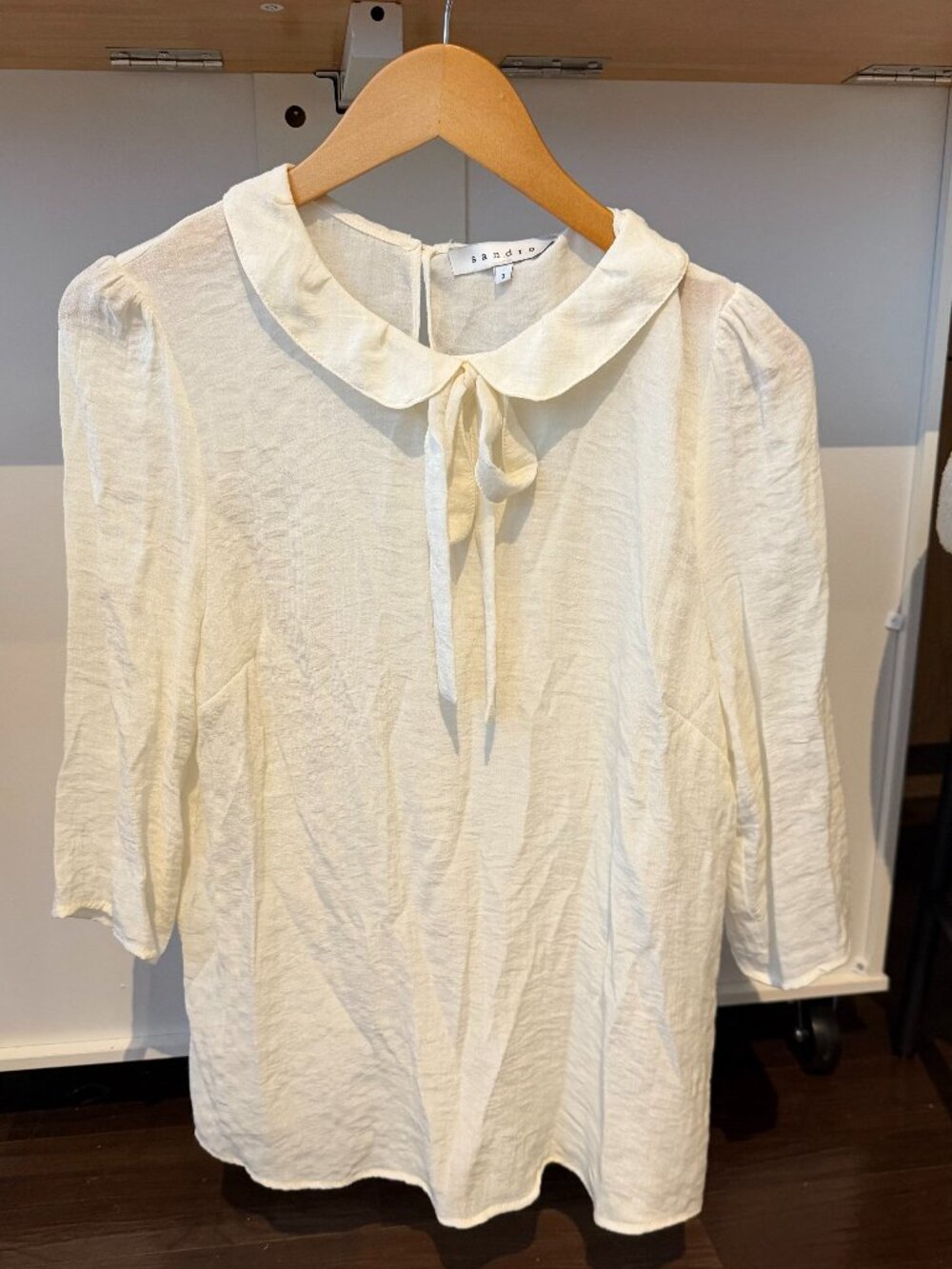 Sandro Paris Cream Peter Pan Collar Tie-Neck Blouse Sz 3